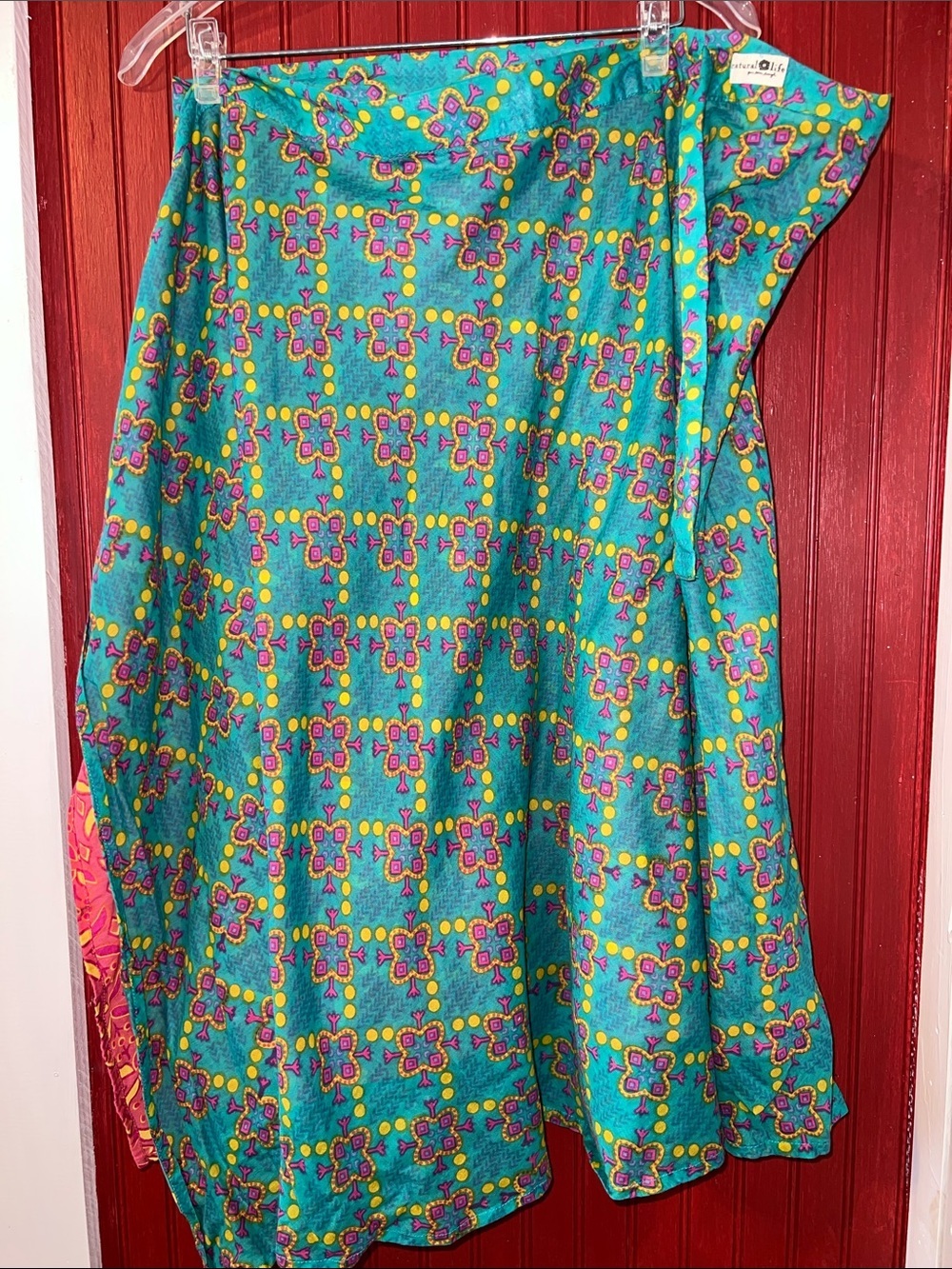 NATURAL LIFE Pink and Teal Floral Geometric Wrap Skirt Reversible OS